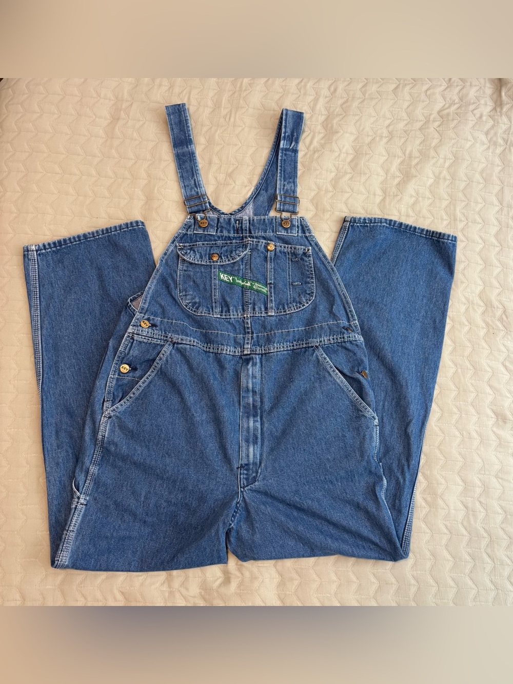 KEY Imperial Enzyme Washed Denim Bib Overalls Men's Size 36 x 32 in GUC